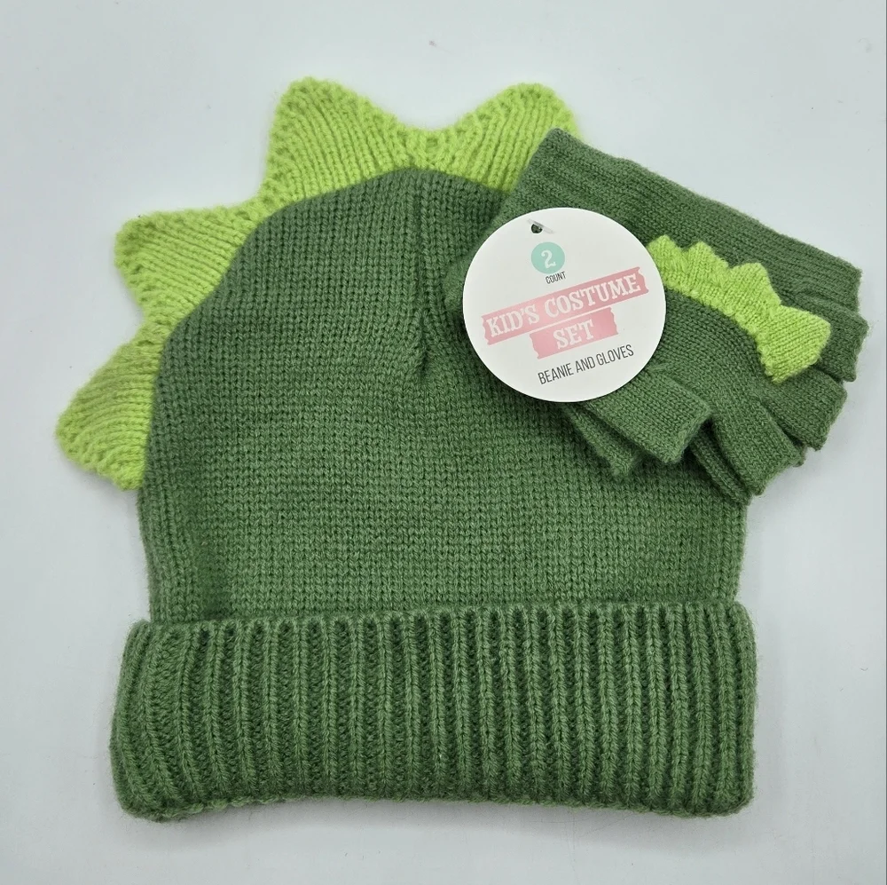 Dinosaur Costume Green Beanie and Gloves Kid's Costume Set